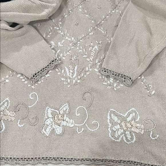 Chic Beige Embroidered V-Neck Sweater - Picture 9 of 10
